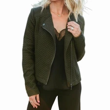 Lysse Quilted Devoe Jacket Size Large Womens Asymmetrical Zip Olive 24-2243-M7