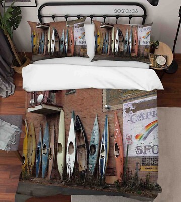 3D Surfboat House Street scene Quilt Cover Set Bedding Sets Pillowcases Queen