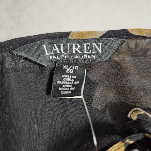 Ralph Lauren Womens Floral Ruffle-Trim Georgette Blouse Black Size XL NWT 26 - Picture 13 of 15