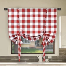 Simple Deluxe Adjustable Tie Up Shade & Curtains for Kitchen Windows, Buffalo