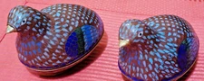 Vintage Chinese CLOISONNE Quail Birds 2 TRINKET Box Enamel Brass Blue Brown Gold