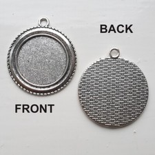 ROUND ANTIQUE SILVER COLOUR CABOCHON PENDANT SETTINGS TRAY 25mm  C35