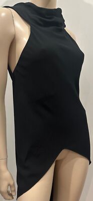 RICK OWENS schwarz Seidenmischung hoher Ausschnitt hinten offen ärmellos Bluse Top UK10