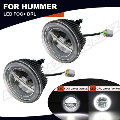 For 2003-09 Hummer H2 Pair LED Front Bumper Fog Lights Halo Daytime Running Lamp