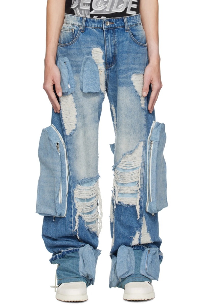 NWT WHO DECIDES WAR MULTI POCKET DISTRESSED DENIM JEANS SIZE 34 | eBay
