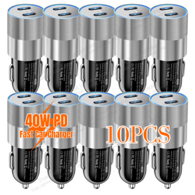 10PCS Car Charger 40W Dual PD Fast Adapter Lot For iPhone 16 15 14 13 12 Samsung