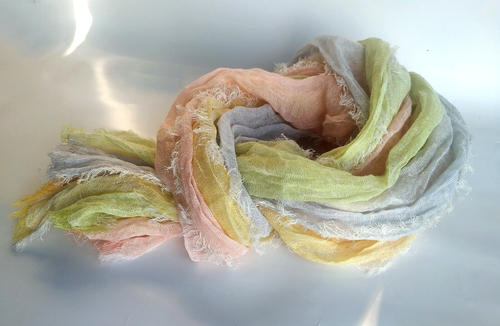 gauze flax designer 100% linen scarf frayed edges made of 4 panels multicolor