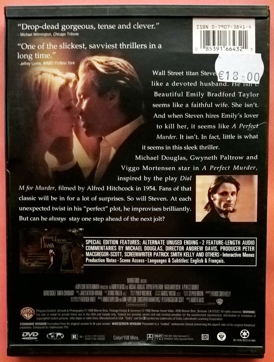 A Perfect Murder DVD Region 1 Michael Douglas Gwyneth
