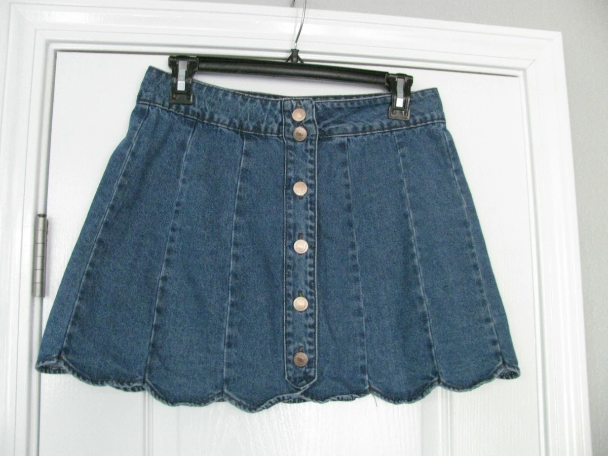 Button front top denim flared skirt