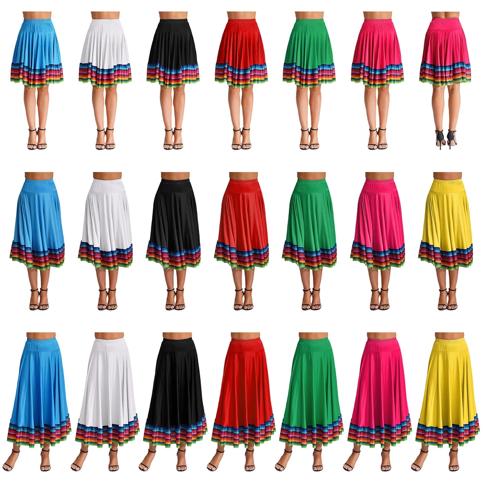 Woman Folklorico Dance Skirts Folkloric Mexican Flamenco Full Circle Skirt - Image 3 of 4