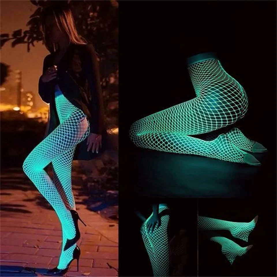 Women Sexy Luminous Fishnet Stockings Glow in the Dark Fishnets Socks Pantyhose - Image 4 of 4