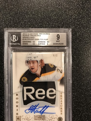 DOUGIE HAMILTON 2013-14 National Treasures RC AUTO BRAND LOGO PATCH SN#4/5 BRUIN - Picture 4 of 6