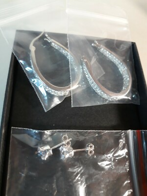 Mina Bloom Clear Earrings Inside Out Hoops  18K White Gold-Plating Silver New