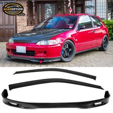 Fits 92-95 Civic 2 3dr Spoon Style Front Bumper Lip Spoiler Sun Window Visors