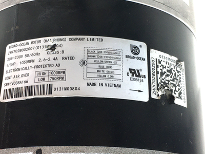 BROAD-OCEAN ZWK702B002007 ECM Blower Motor 0131M00804 230V 1/3HP