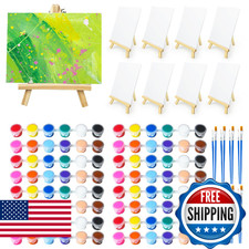 8 Set Mini Acrylic Paint Set, Mini Canvas Painting Kit, Small Canvas with Easel,