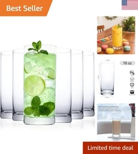 Drinking Glasses Set of 6, 13oz Crystal Highball Glasses, Clear Tall Glass Cups,