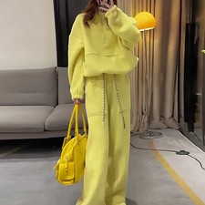 Fluorescent Green Fleece Two-Piece Set Warm Comfortable