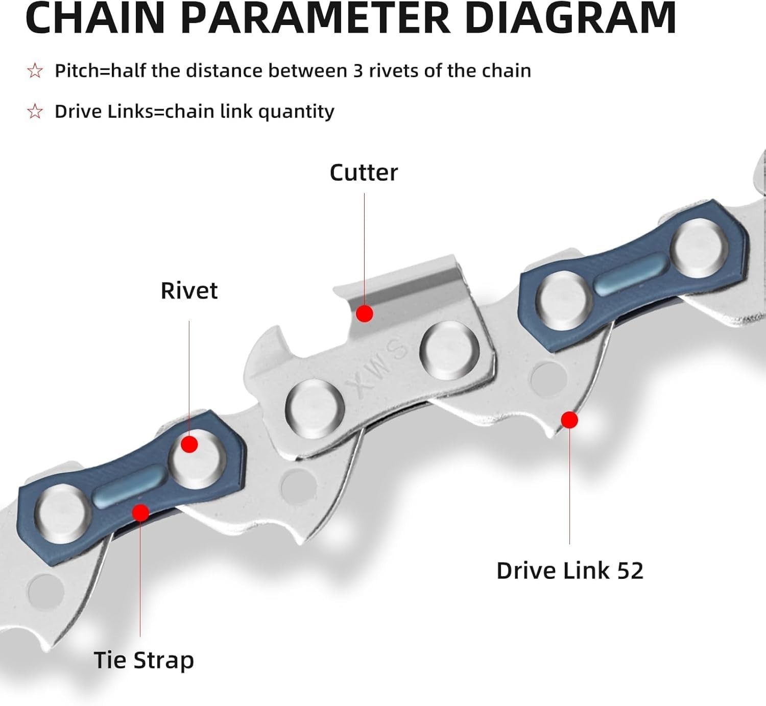 4 Pack 8 Inch Chainsaw Chain 050" Gauge 3/8" LP Pitch 33 Drive Links 8 ...