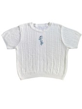 Vintage Bobbie Brooks Short Sleeve Pointelle Knit Granny Sweater Ivory Large