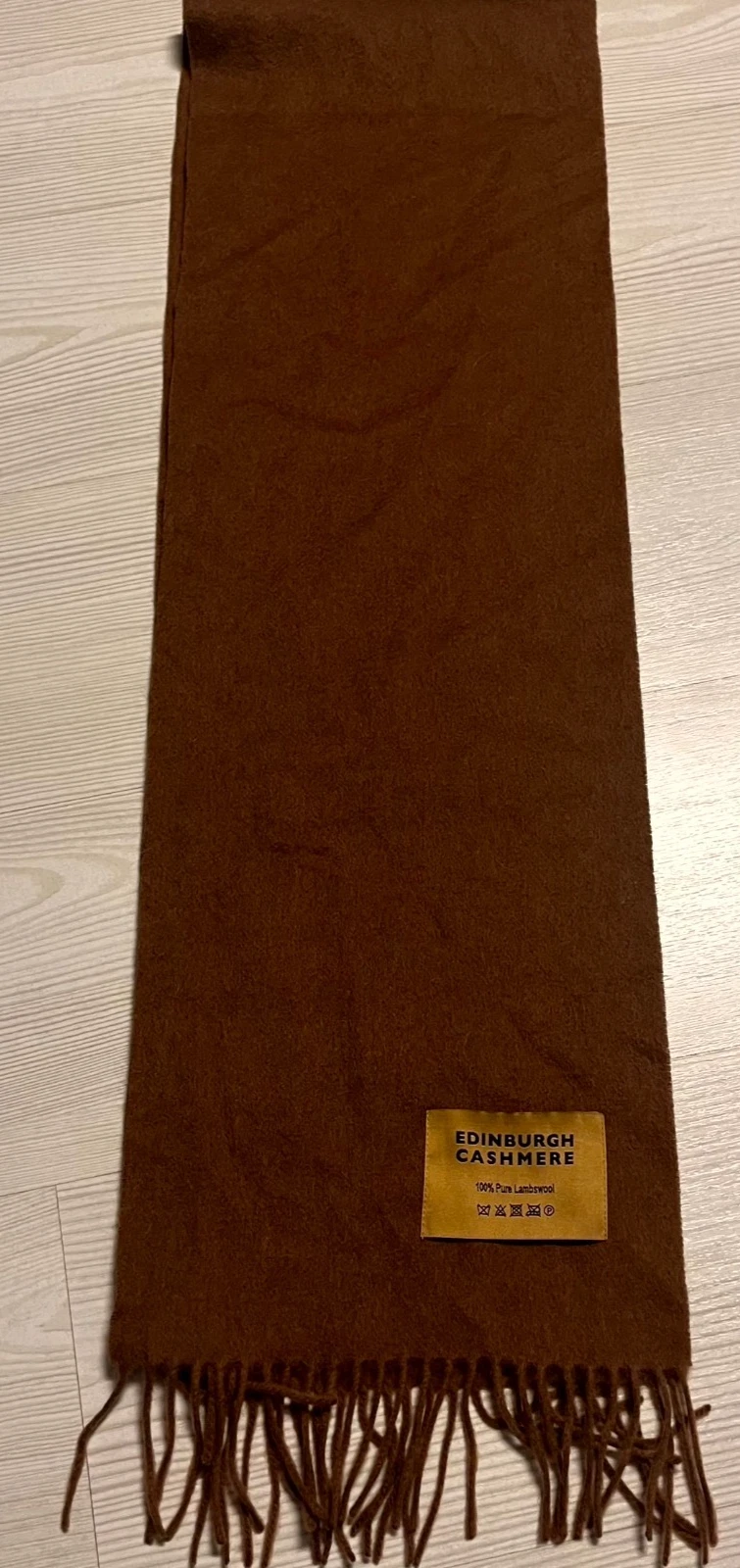 Edinburgh Cashmere Scarf Brown 100% Pure Lambswool Soft Winter Warm Fringe Hem