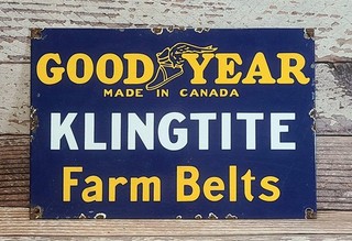 Insegna Vintage Goodyear Klingtite Farm Belts Porcellana Metallo