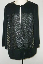 Ming Wang Cardigan Sweater Womens 1X Mid Length Geometric Black One Hook