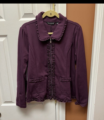 Dialogue Women s Purple Ruffle Trim Zip Front Lightweight Jacket Size L