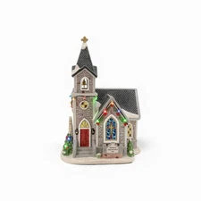 FG Square Corner Cathedral Christmas Village Multicolored Glass Windows MC3008