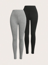 SHEIN Ezwear 2Pcs Solid Elastic Waist Leggings