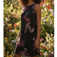 Worthington Black Floral Sleeveless Pleated Neck Sheath Dress Women Sz 10