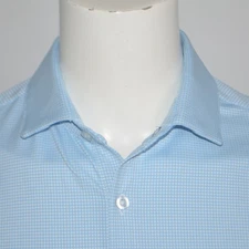MIZZEN + MAIN Trim Fit Stretch Performance Blue Check Shirt Sz L Made in USA