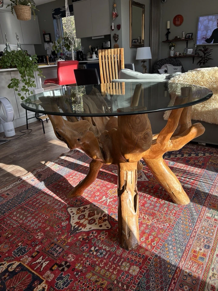 Teak Root Dining Table Glass Top - Image 2 of 4