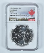 1993 Canada 5 Dollars Silver Maple Leaf MS68 NGC Canada Label *8129