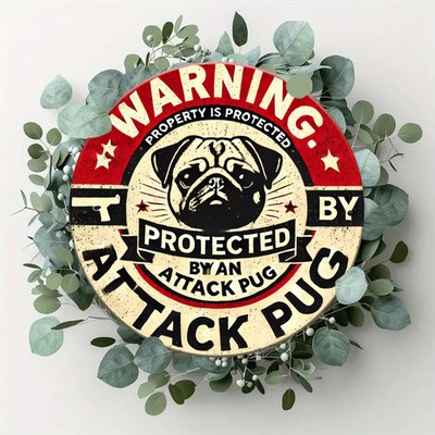Vintage Attack Pug Protection Humorous Tin Metal Signs Home Décor 8x8