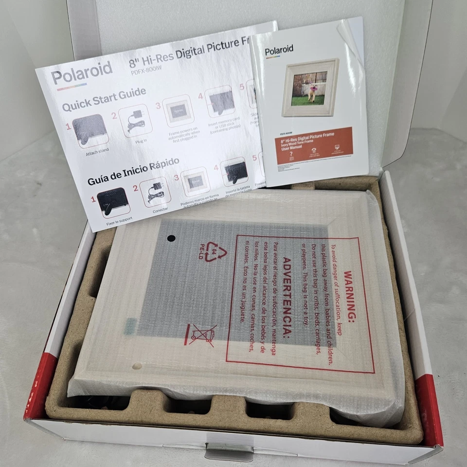 New Polaroid 8” Hi-Res Digital Picture Frame Ivory Wood Tone Open Box Photos - Image 2 of 4