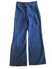 VTG 70s High Waist Wide Leg Denim Pants Zip Snap Waist Untagged Unbranded SZ 6