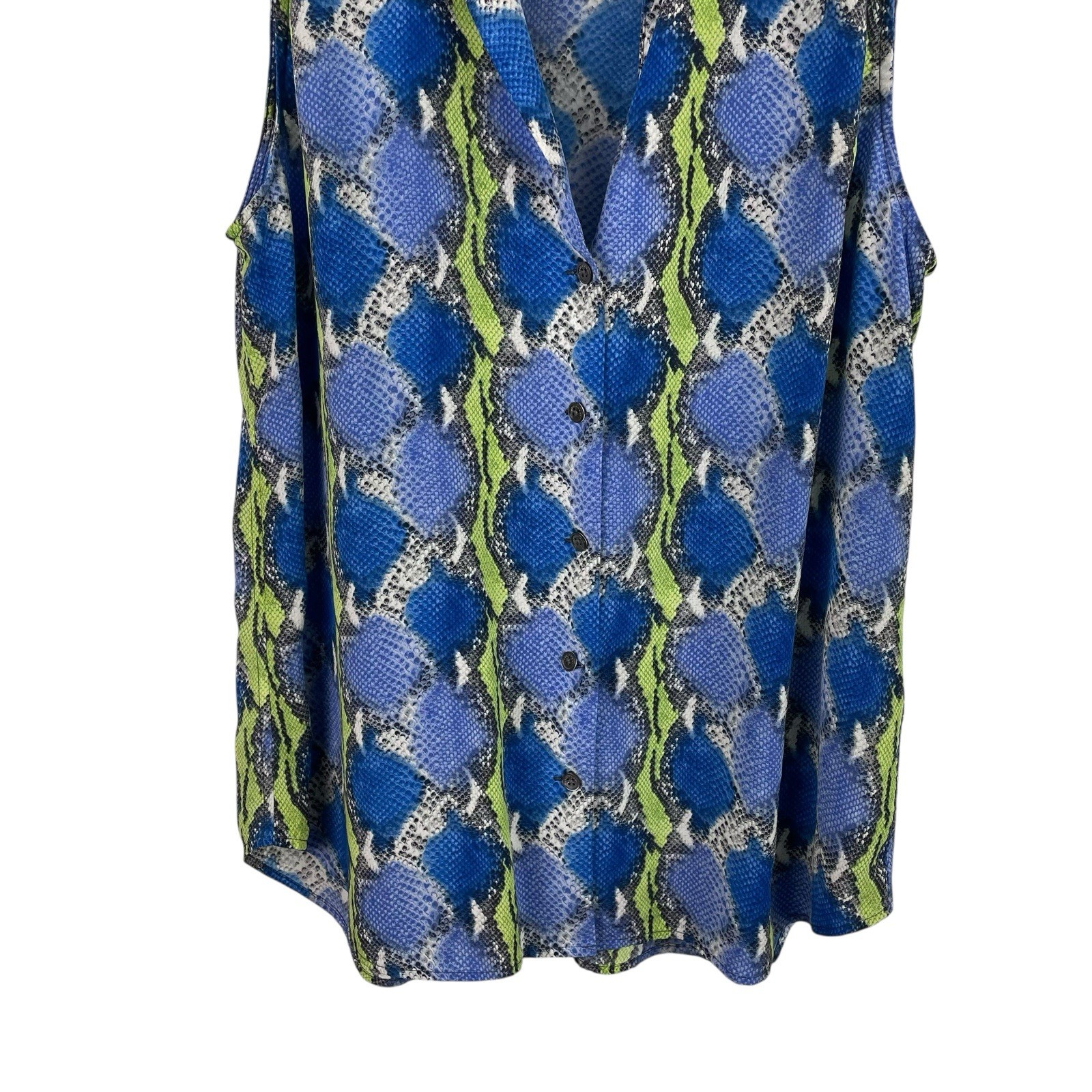 Equipment Size Large Blue Green Python Print Silk… - image 3