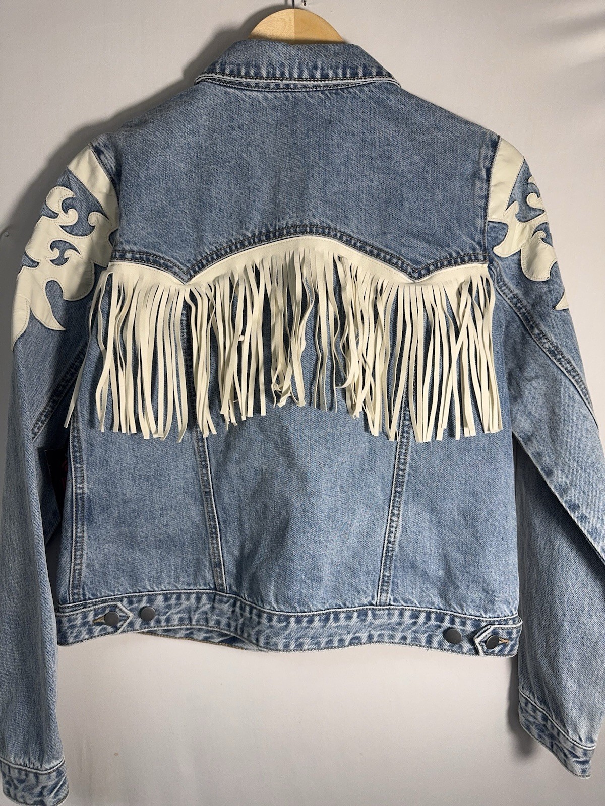 Rock & Roll Denim Fringe Western Trucker Jacket NWT Cowgirl Rodeo Aztec M