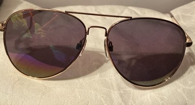 Foster Grant Dolly RBW Gold Aviator Sunglasses Rainbow Mirrored Lens