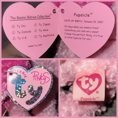 ☆ PUPSICLE ☆ 2007 Curly Fur PINK DOG Pinkys Collection Ty Beanie