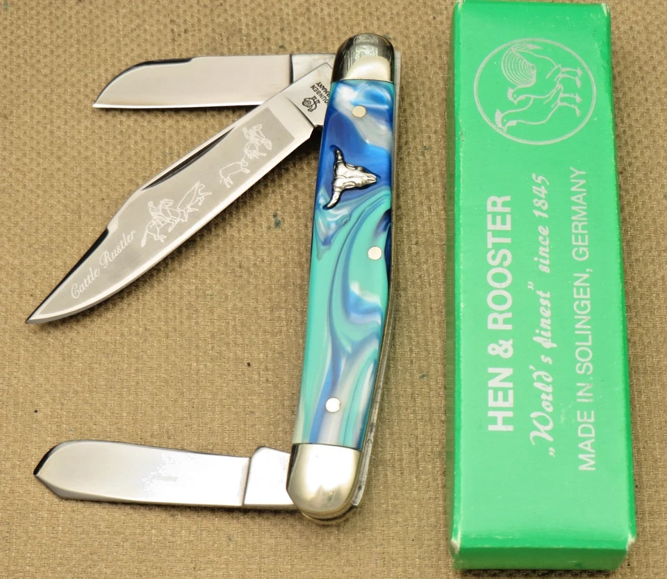Vintage HEN & ROOSTER BERTRAM GERMANY 313 Large Stock Knife Colorful Handles - Image 2 of 4