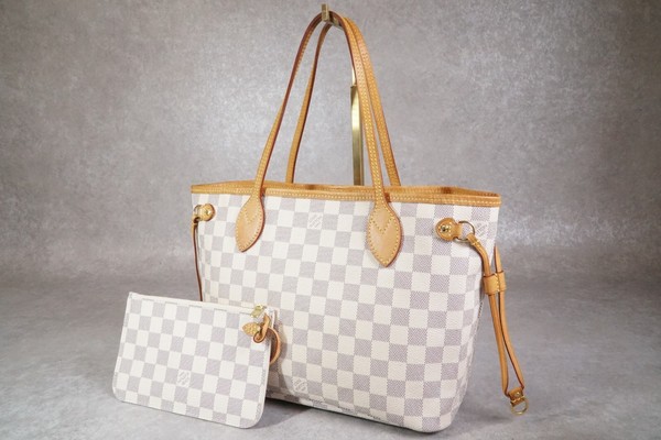 [Rank AB] LOUIS VUITTON Damier Azur Neverfull MM Tote Bag w/ Pouch White N41361