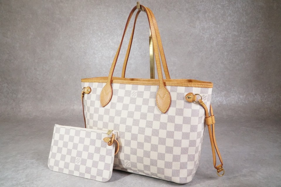 [Rank AB] LOUIS VUITTON Damier Azur Neverfull MM Tote Bag w/ Pouch White N41361