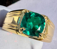 Men's Emerald Ring Solitaire Engagement Ring In 14k Solid Yellow Gold Ring