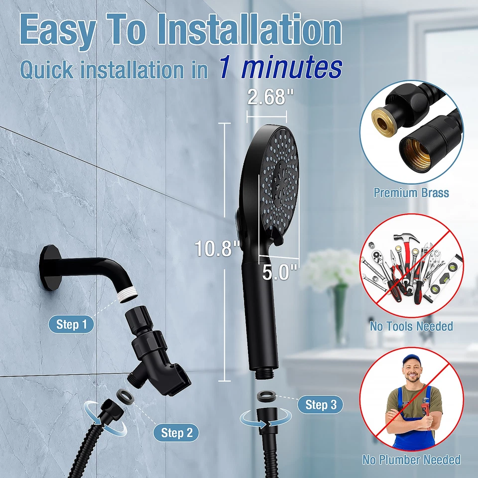 Cabezal de ducha de mano ajustable de alta presión negro mate con soporte filtrado Foto 3 de 4