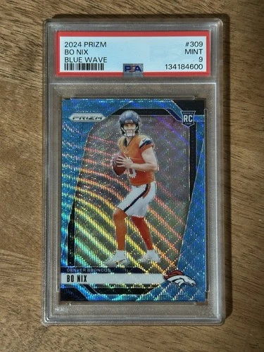 2024 Panini Prizm - Rookies Bo Nix #309 Blue Wave Prizm /230 (RC) PSA 9 MINT