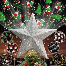 10" Christmas Tree Topper Projector with 6 Projection Modes, Built-In LED Rotati