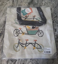 Now Designs Danica Jubilee Tote Bag 100% Cotton 14” X 14.5” Ride On Dogs Bicycle