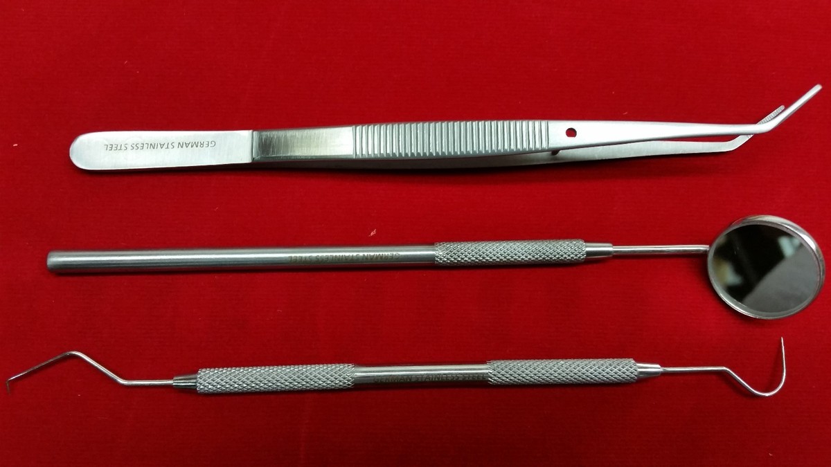 Periodontal Probe Endodontics Dental Instruments 15-Piece German Basic Dental Instrument Set - Mirror, Explorer, Probe, Pliers (5 Of Each) In Surgical Steel Tooth Cleaning Tools